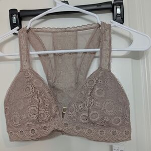 Aerie, NWT, Size S, Keyhole Lace Bralette in Taupe, Removable Pads